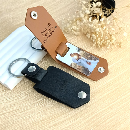 Personalized Leather Photo Keychain With Text