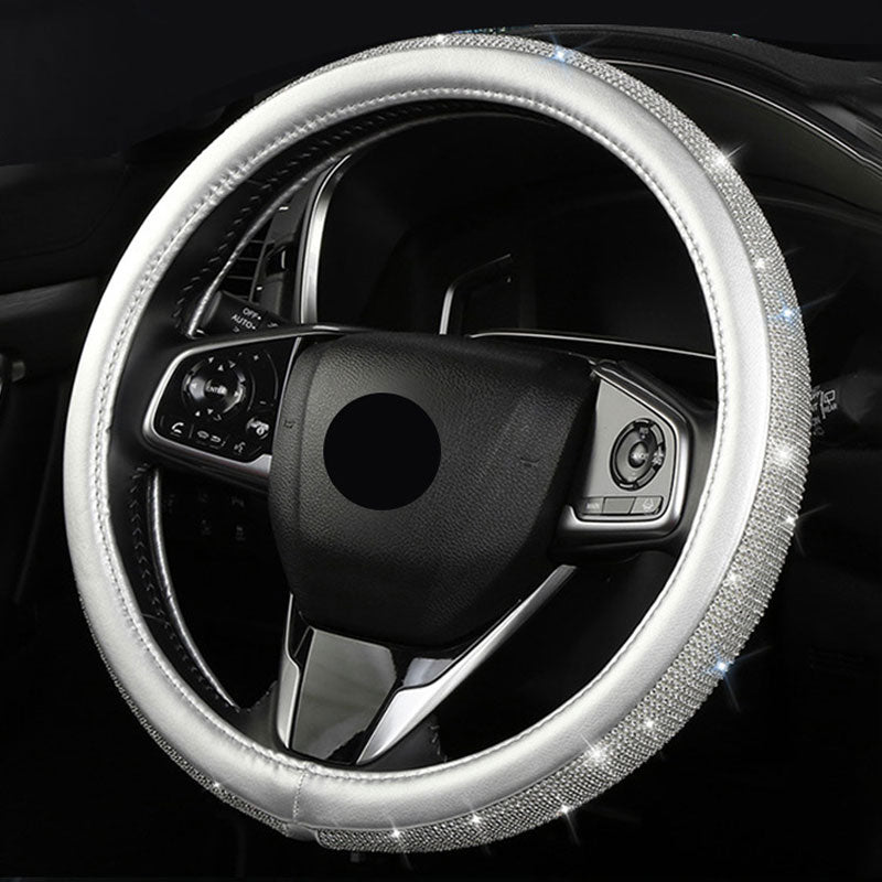 Diamond-studded leather steering wheel cover