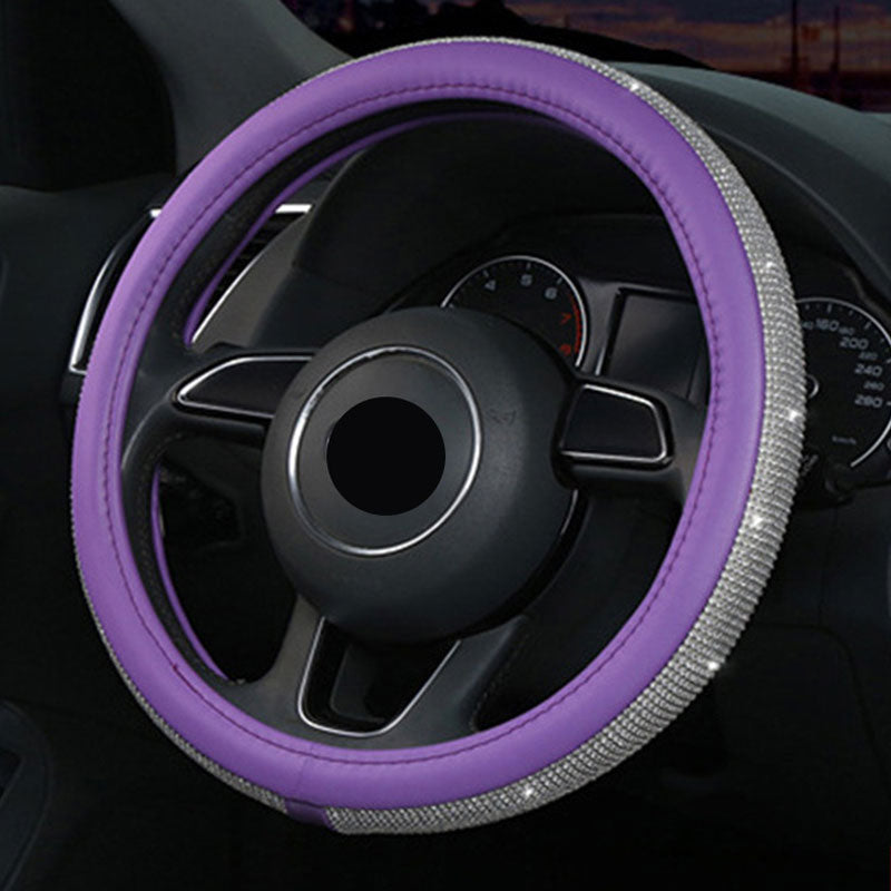 Diamond-studded leather steering wheel cover
