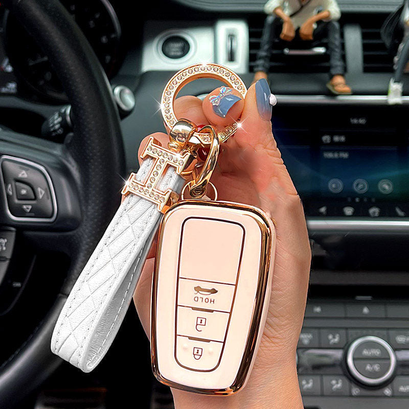1pc Rhinestone Decor Car Key Case Compatible With Toyota, Key Fob
