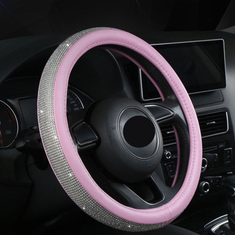 Diamond-studded leather steering wheel cover