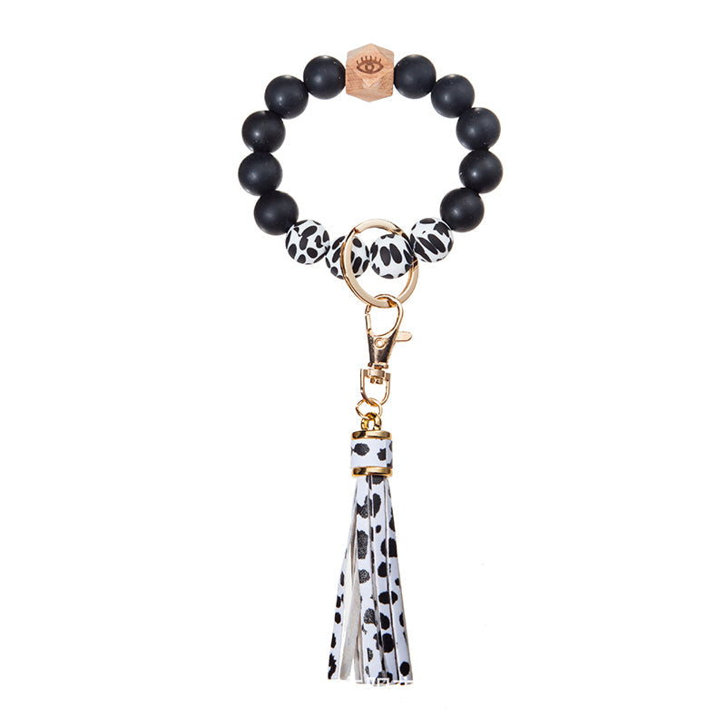 Leopard Print Silicone Bead Bracelet Keychain
