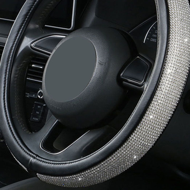 Diamond-studded leather steering wheel cover