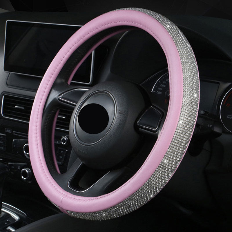Diamond-studded leather steering wheel cover