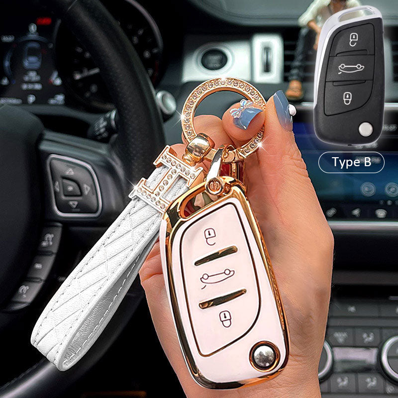 Citroen Car Key Case Rhinestones Keychain