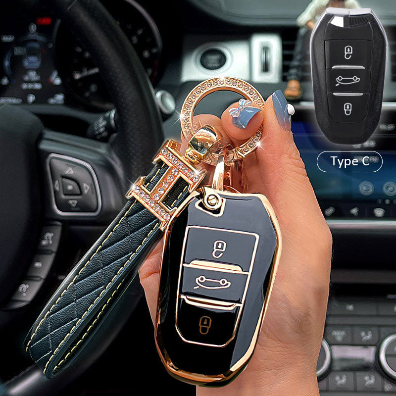 Citroen Car Key Case Rhinestones Keychain
