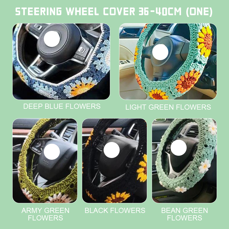 Hand-knitted Floral Steering Wheel Cover