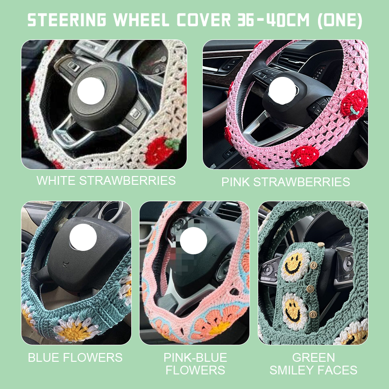 Hand-knitted Floral Steering Wheel Cover