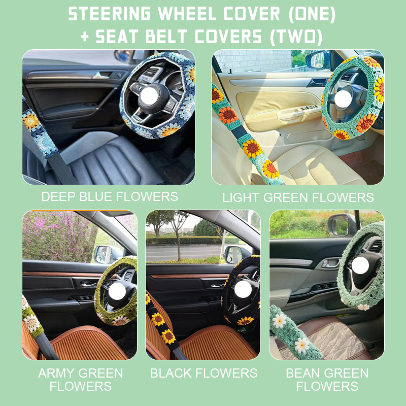Hand-knitted Floral Steering Wheel Cover