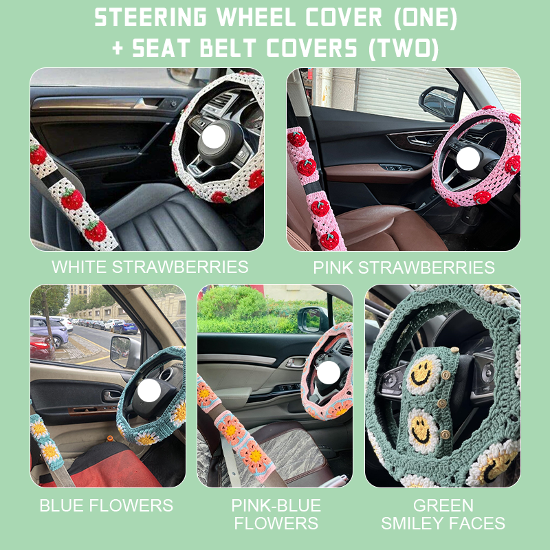 Hand-knitted Floral Steering Wheel Cover