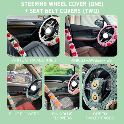 Hand-knitted Floral Steering Wheel Cover