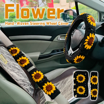 Hand-knitted Floral Steering Wheel Cover