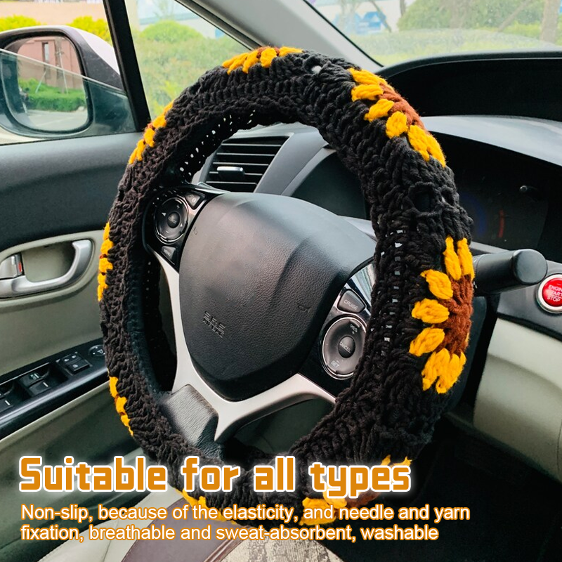 Hand-knitted Floral Steering Wheel Cover
