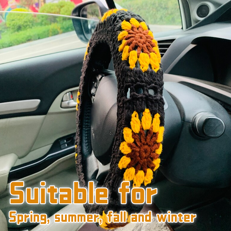 Hand-knitted Floral Steering Wheel Cover