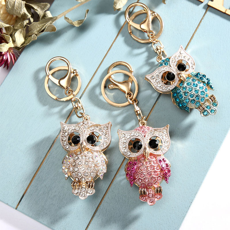 Diamond Owl Metal Keychain Pendant