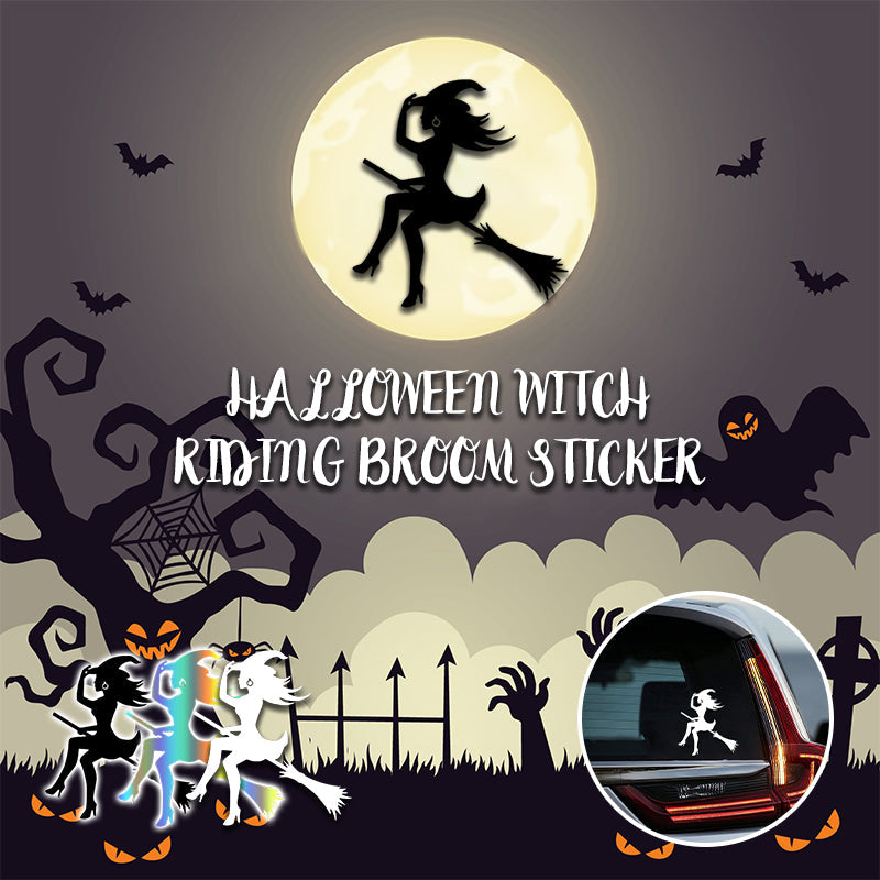 Halloween Witch Riding Broom Sticker