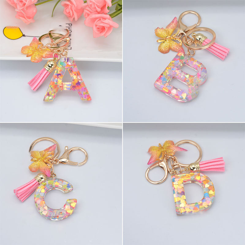 Heart Sequins English Alphabet Keychain