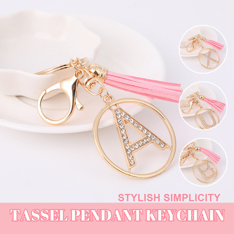 Pink Tassel Diamond Alphabet Keychain