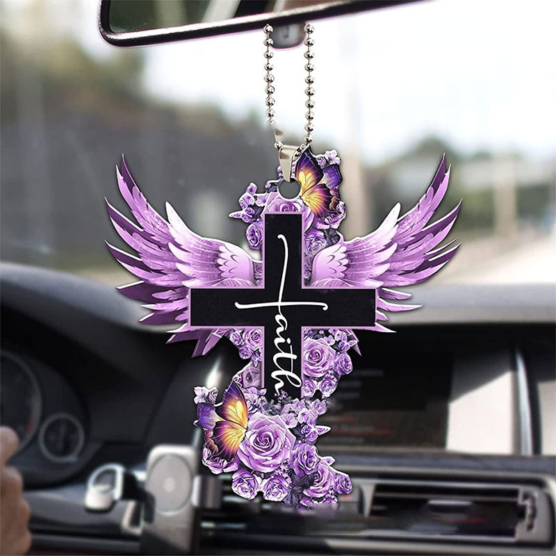 Cross Wing Rose Butterfly Car Pendant