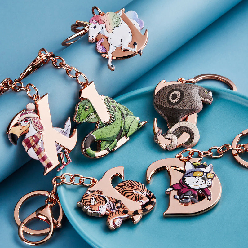 Metal 26 Letters & Animal Keychain