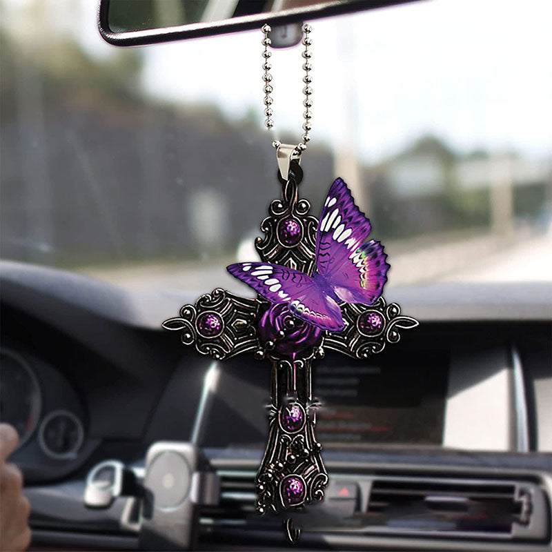 Cross Wing Rose Butterfly Car Pendant