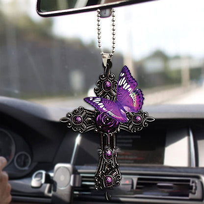 Cross Wing Rose Butterfly Car Pendant