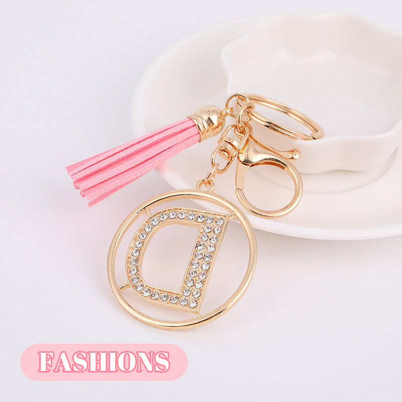 Pink Tassel Diamond Alphabet Keychain