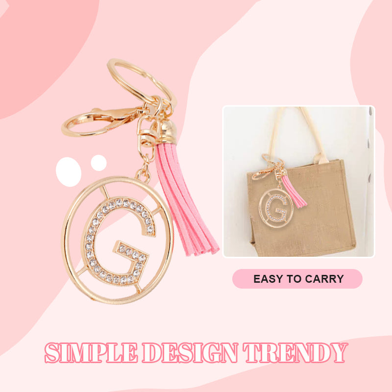 Pink Tassel Diamond Alphabet Keychain