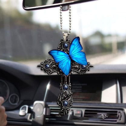 Cross Wing Rose Butterfly Car Pendant