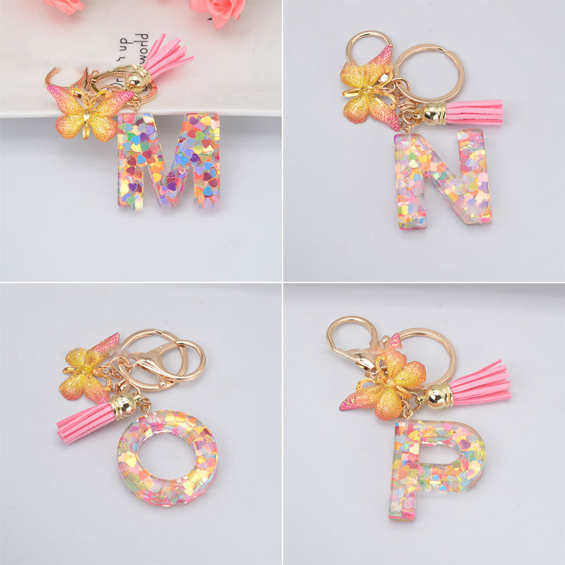 Heart Sequins English Alphabet Keychain