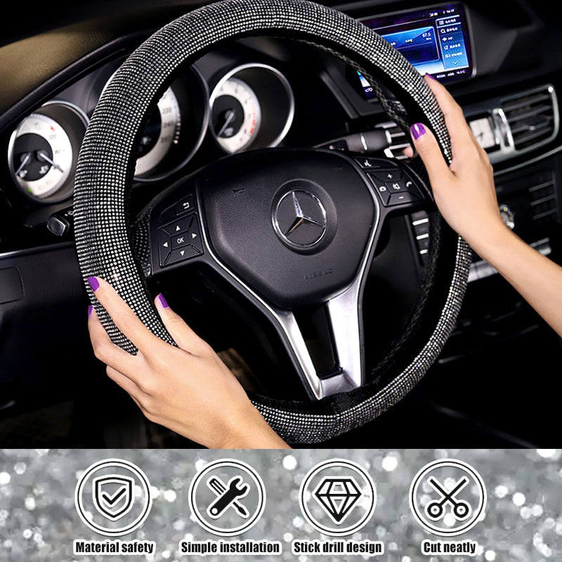 Glittering diamond steering wheel cover