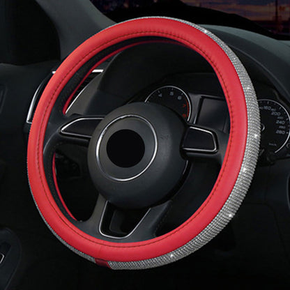 Diamond-studded leather steering wheel cover