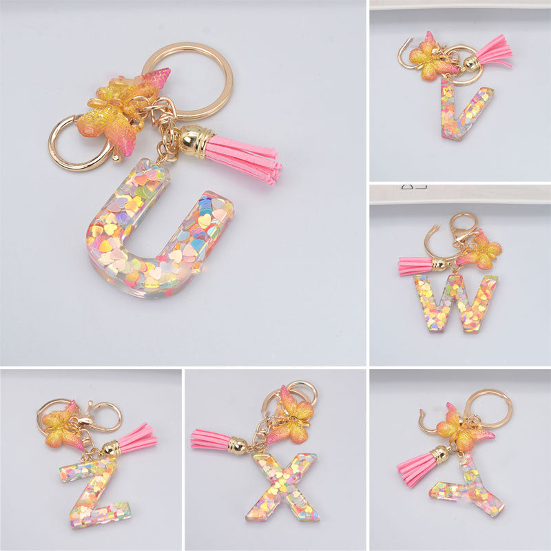 Heart Sequins English Alphabet Keychain