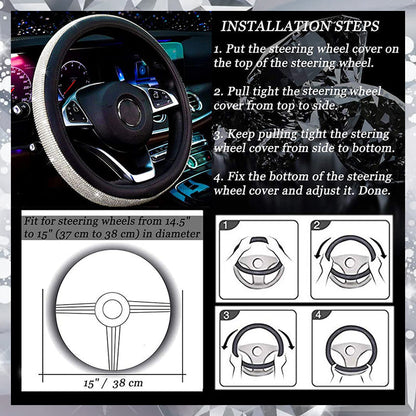 Glittering diamond steering wheel cover