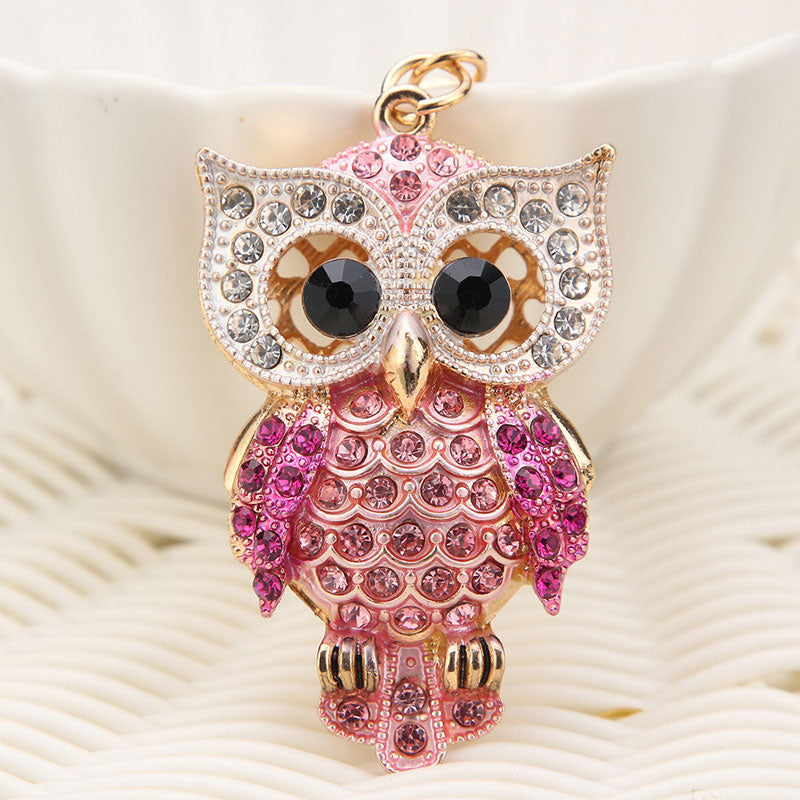 Diamond Owl Metal Keychain Pendant