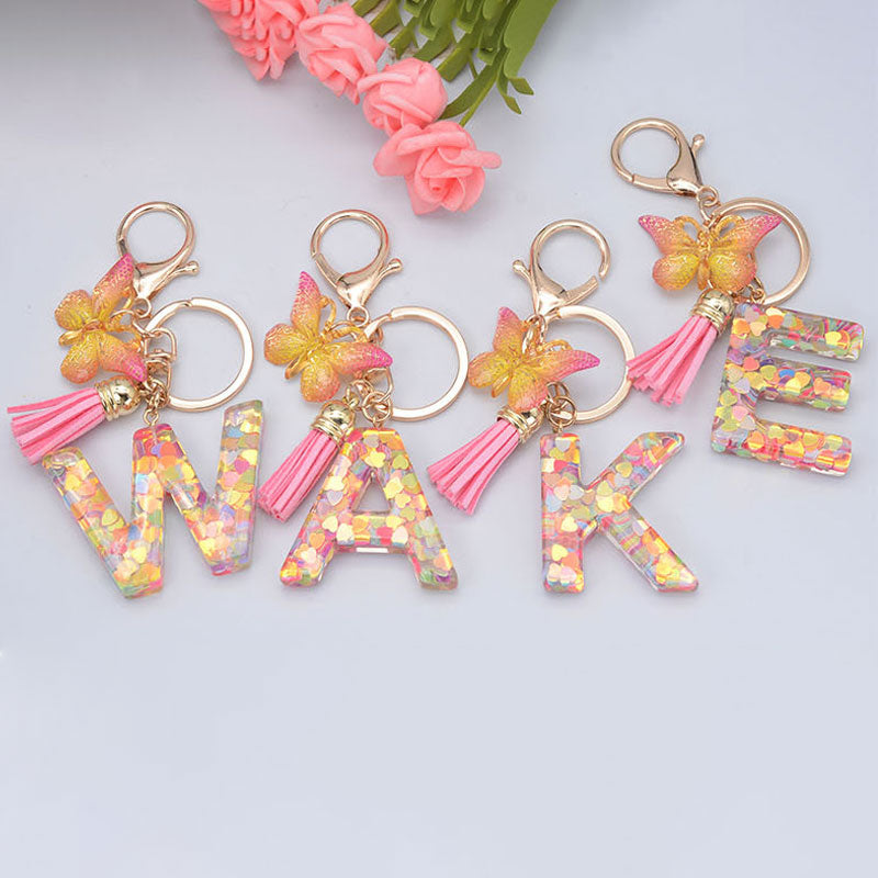 Heart Sequins English Alphabet Keychain