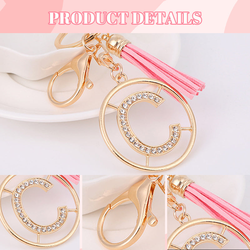 Pink Tassel Diamond Alphabet Keychain