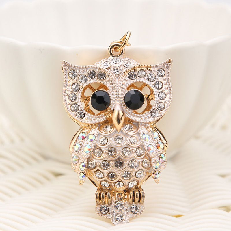 Diamond Owl Metal Keychain Pendant