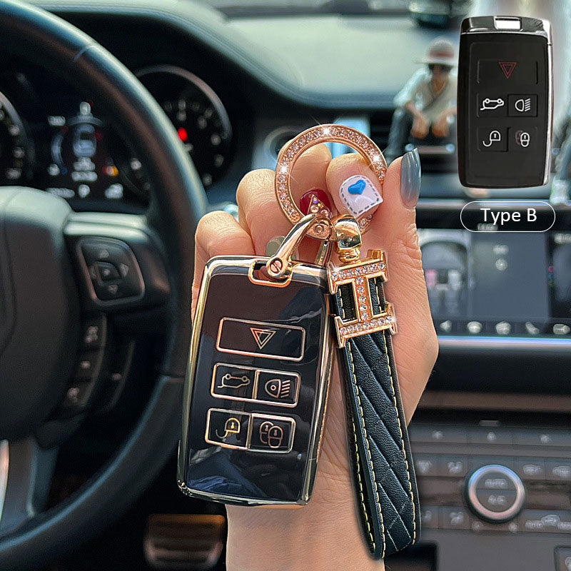 Jaguar Car Key Case Rhinestones Keychain