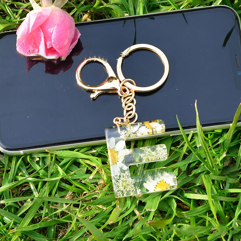 Crystal Epoxy Daisy Alphabet Keychain