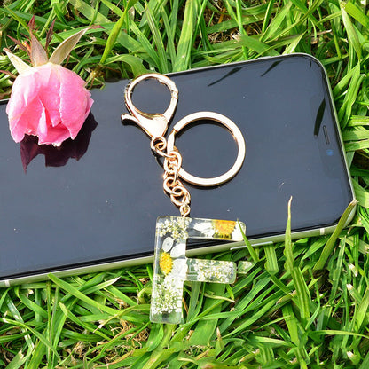 Crystal Epoxy Daisy Alphabet Keychain