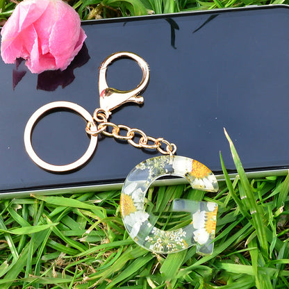 Crystal Epoxy Daisy Alphabet Keychain