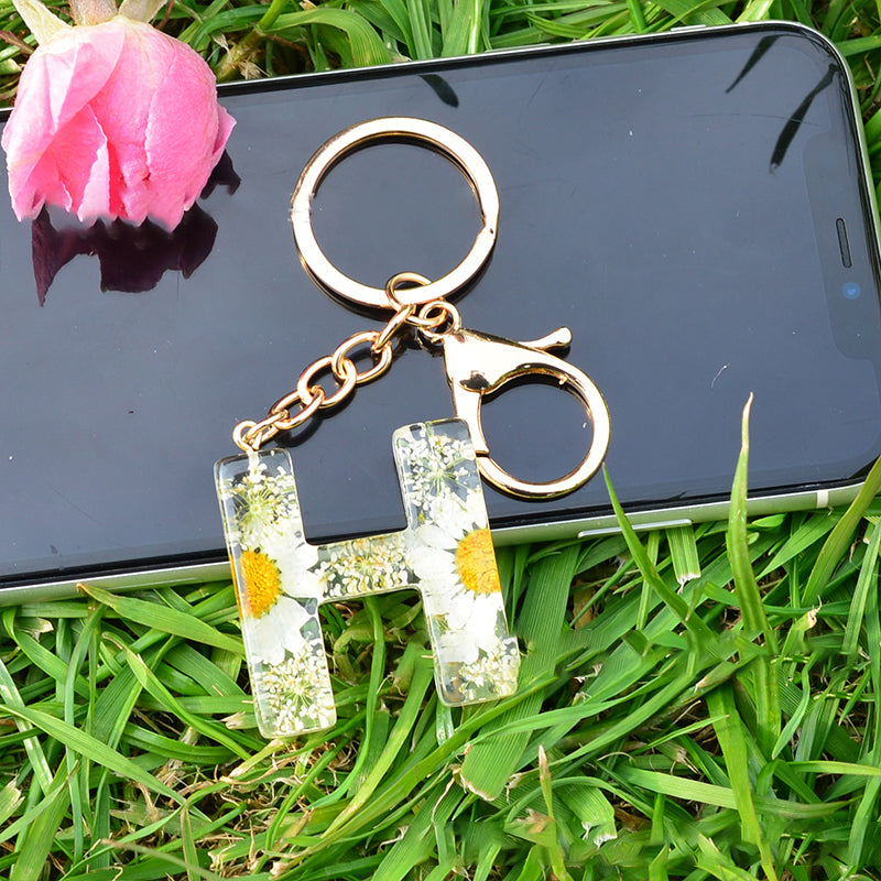 Crystal Epoxy Daisy Alphabet Keychain