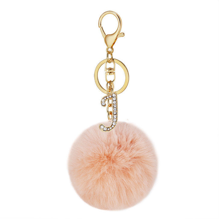 Pink Wool Ball Pendant Diamond Letter Keychain