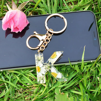 Crystal Epoxy Daisy Alphabet Keychain