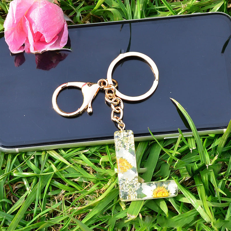 Crystal Epoxy Daisy Alphabet Keychain