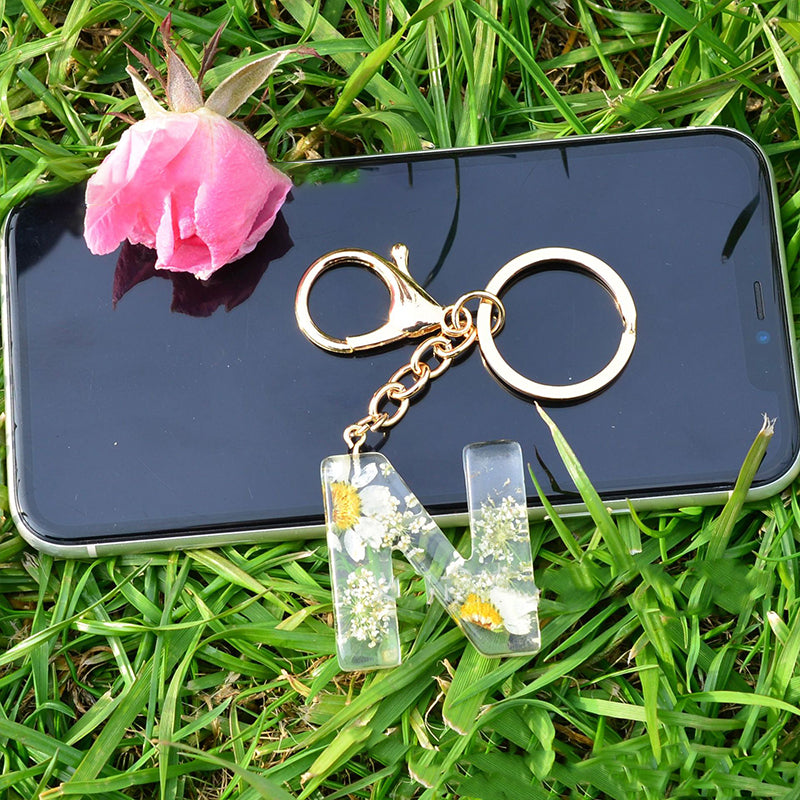 Crystal Epoxy Daisy Alphabet Keychain