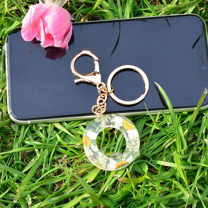 Crystal Epoxy Daisy Alphabet Keychain