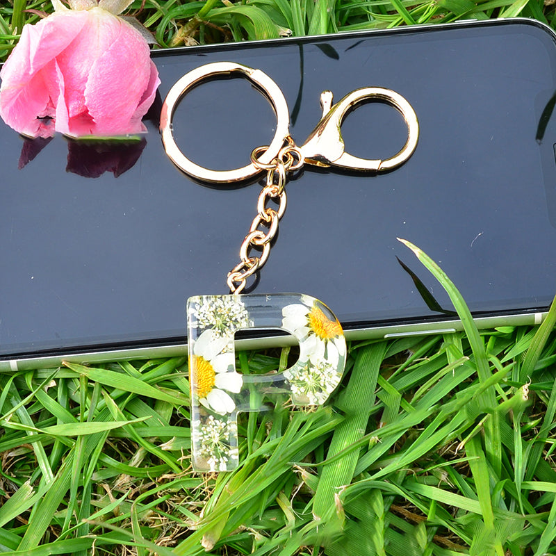 Crystal Epoxy Daisy Alphabet Keychain