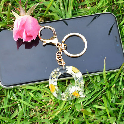 Crystal Epoxy Daisy Alphabet Keychain